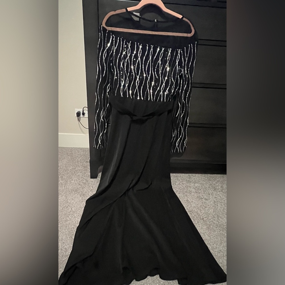 Black Long Sleeve Belted Dress with Silver Accents New with tags